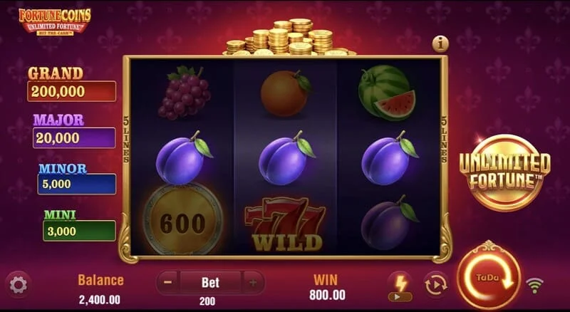 Fortune Coins Unlimited Fortune - grille de base 3x3 avec des symboles de fruits